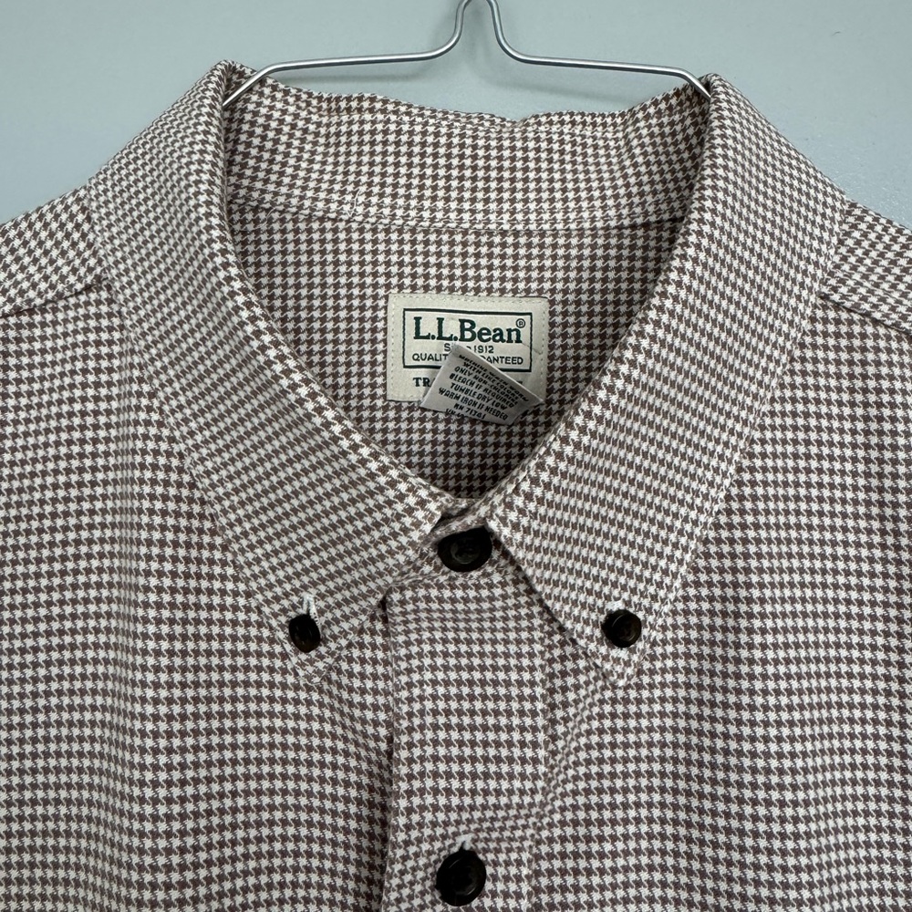 Men's L.L. BEAN Beige Houndstooth patterned Shirt - Picture 3 of 5